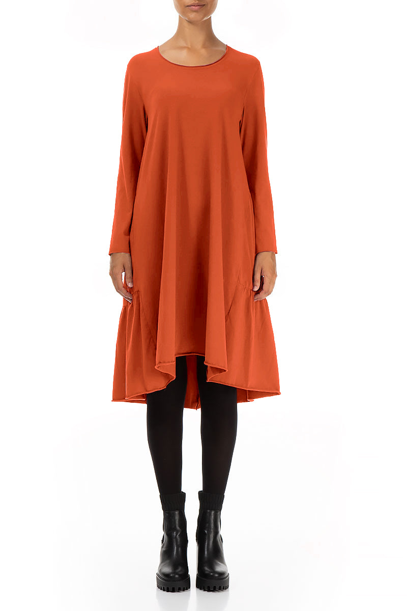 Flared Back Burnt Orange Cotton Dress 1