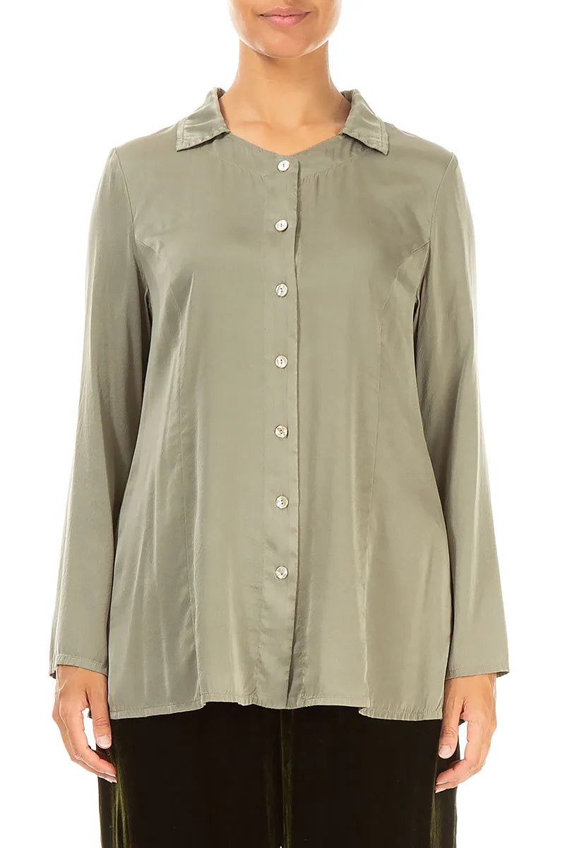 Flared Back Forest Mist Silk Shirt 1