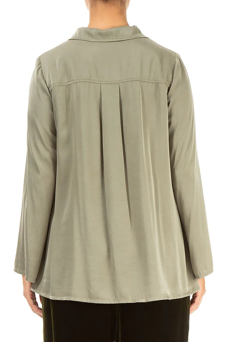 Flared Back Forest Mist Silk Shirt 2