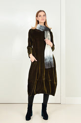 Flared Back Forest Mist Silk Velvet Dress 1