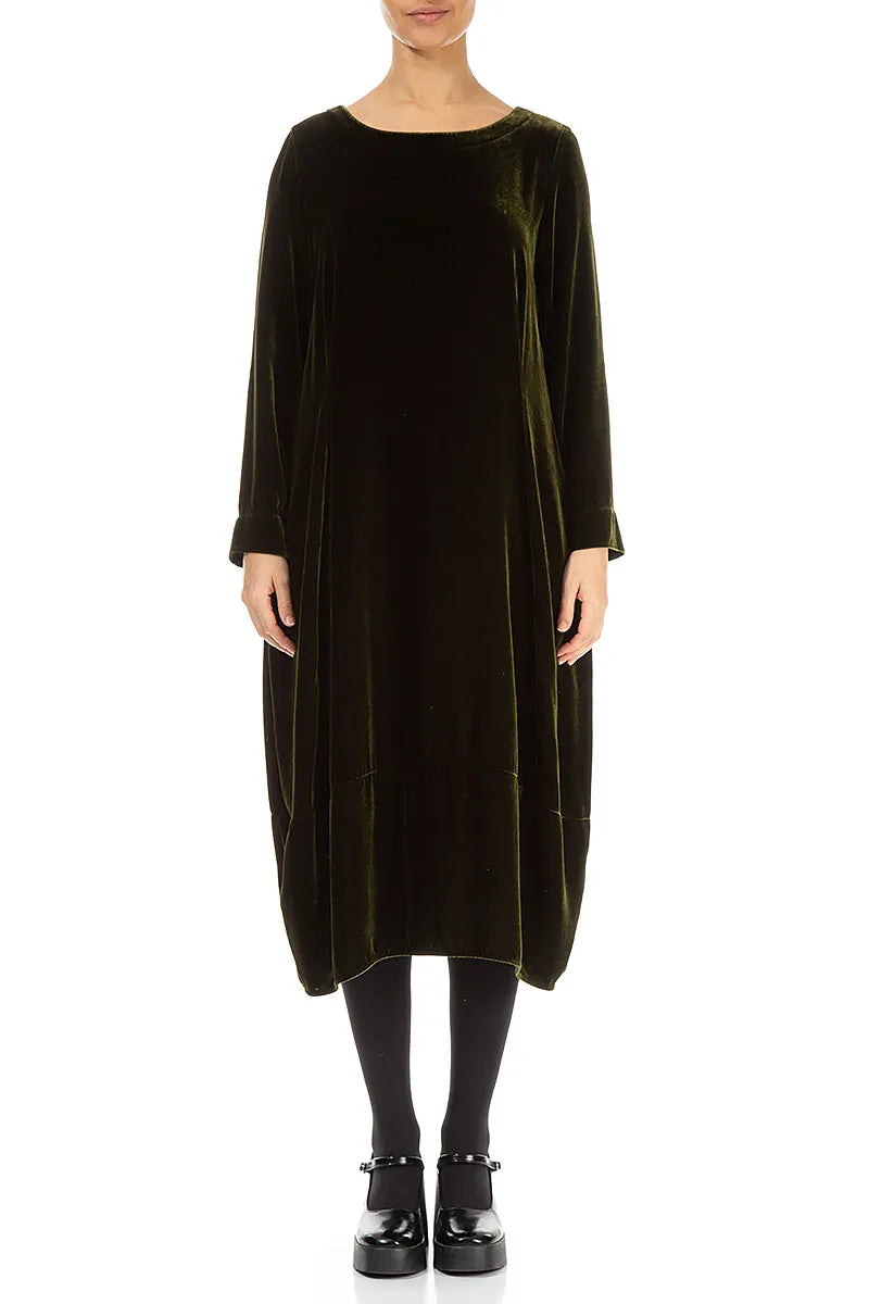 Flared Back Forest Mist Silk Velvet Dress 2