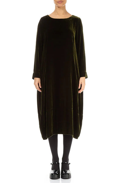 Flared Back Forest Mist Silk Velvet Dress 2