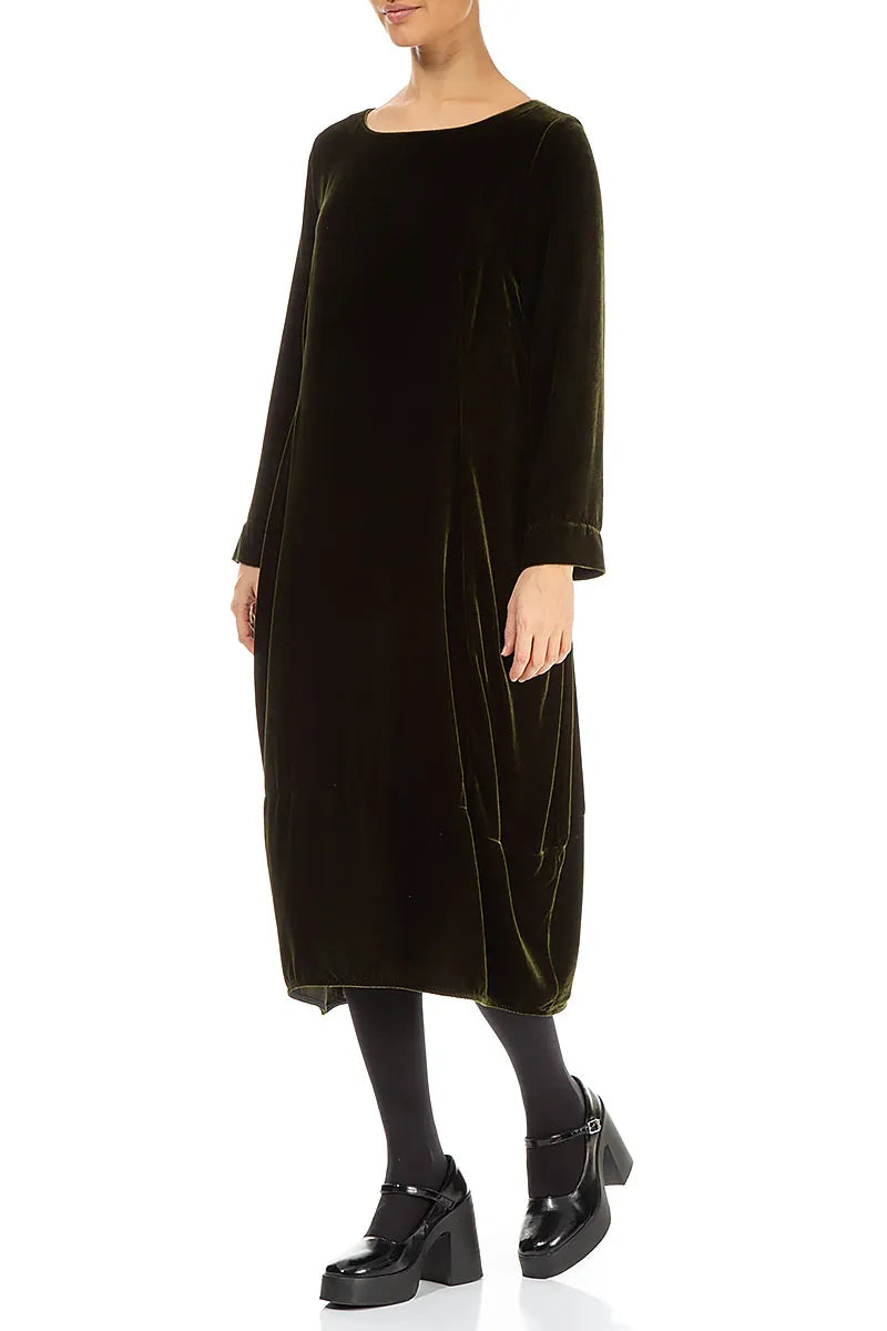 Flared Back Forest Mist Silk Velvet Dress 4