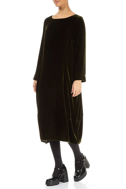 Flared Back Forest Mist Silk Velvet Dress 4
