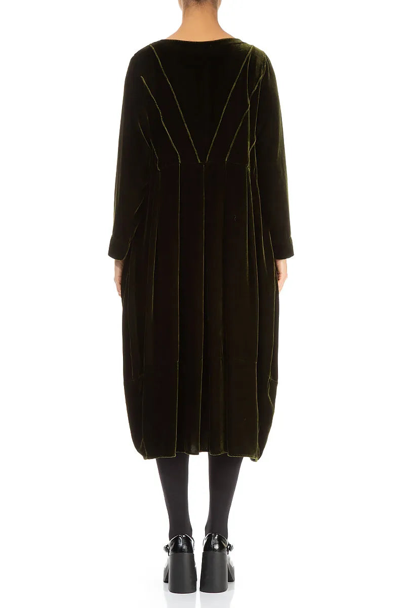 Flared Back Forest Mist Silk Velvet Dress 3