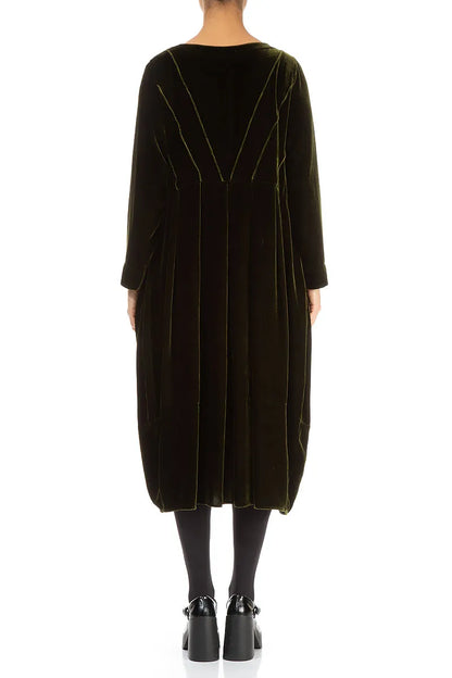 Flared Back Forest Mist Silk Velvet Dress 3