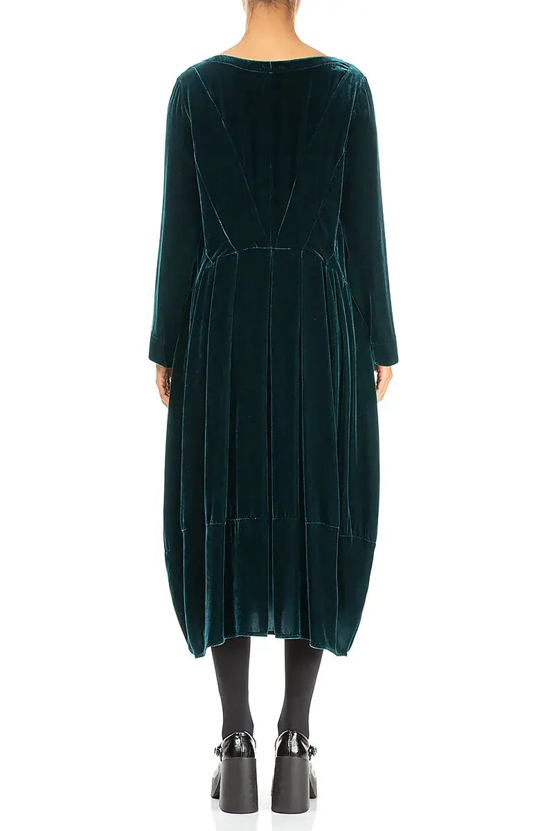 Flared Back Peacock Silk Velvet Dress 2