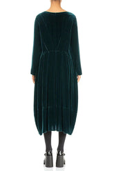 Flared Back Peacock Silk Velvet Dress 2