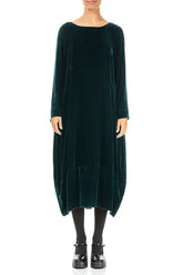 Flared Back Peacock Silk Velvet Dress 1