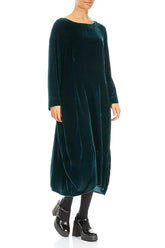 Flared Back Peacock Silk Velvet Dress 3