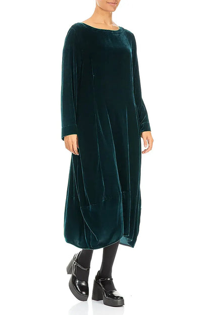 Flared Back Peacock Silk Velvet Dress 3