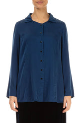 Flared Back Royal Blue Silk Shirt 1