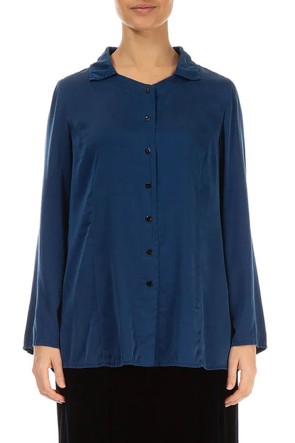 Flared Back Royal Blue Silk Shirt 1