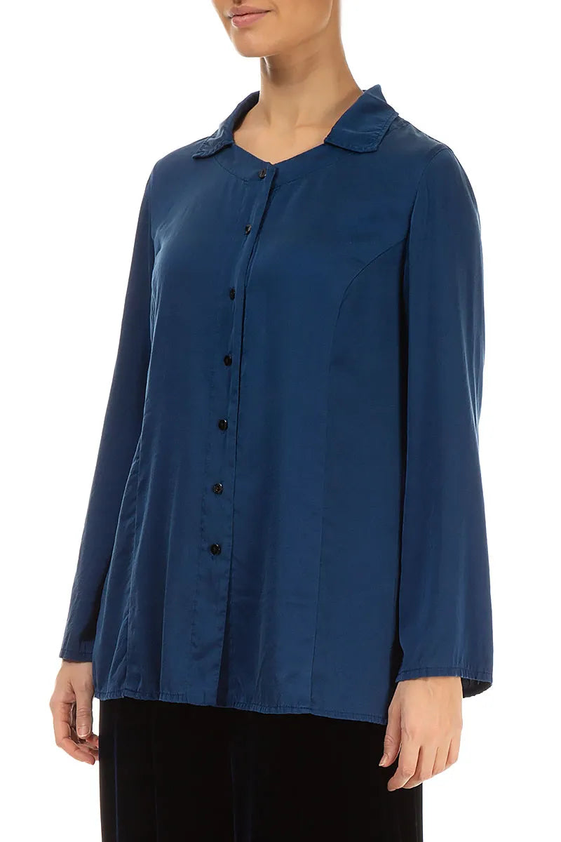 Flared Back Royal Blue Silk Shirt 3