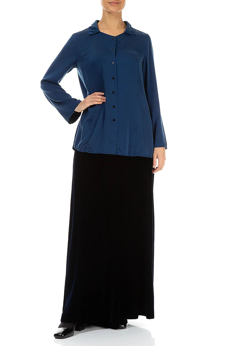 Flared Back Royal Blue Silk Shirt 4