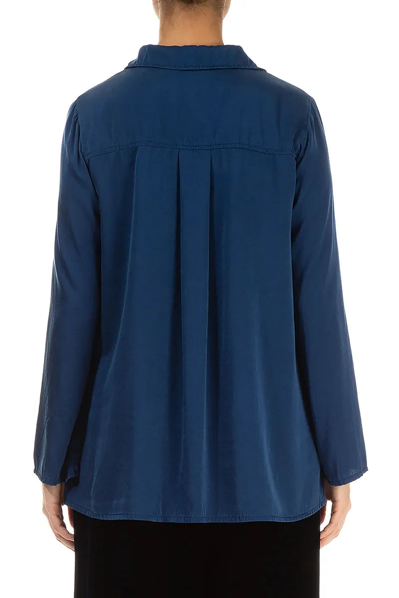 Flared Back Royal Blue Silk Shirt 2