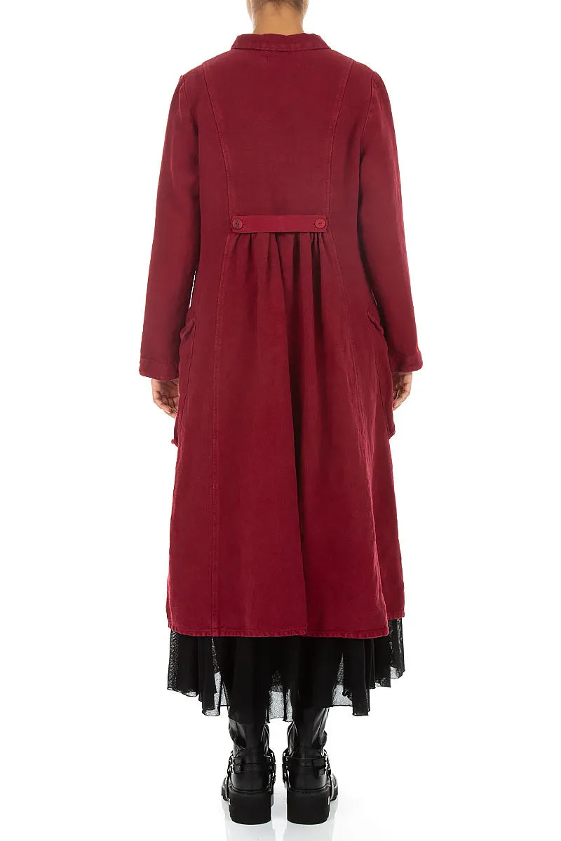Flared Back Ruby Heavy Linen Coat