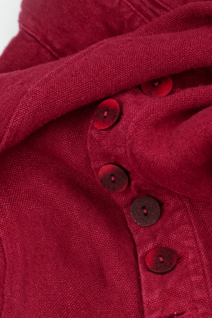 Veste Rouge rubis longue à patte de boutonnage en Lin épais