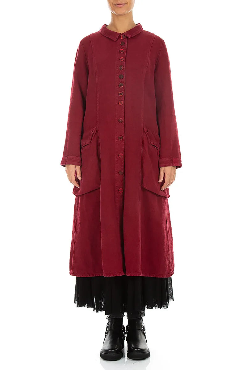 Flared Back Ruby Heavy Linen Coat