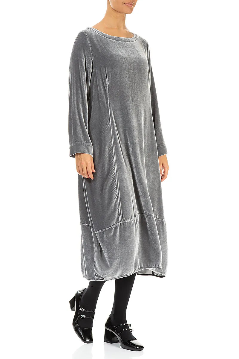 Flared Back Silver Silk Velvet Dress 3