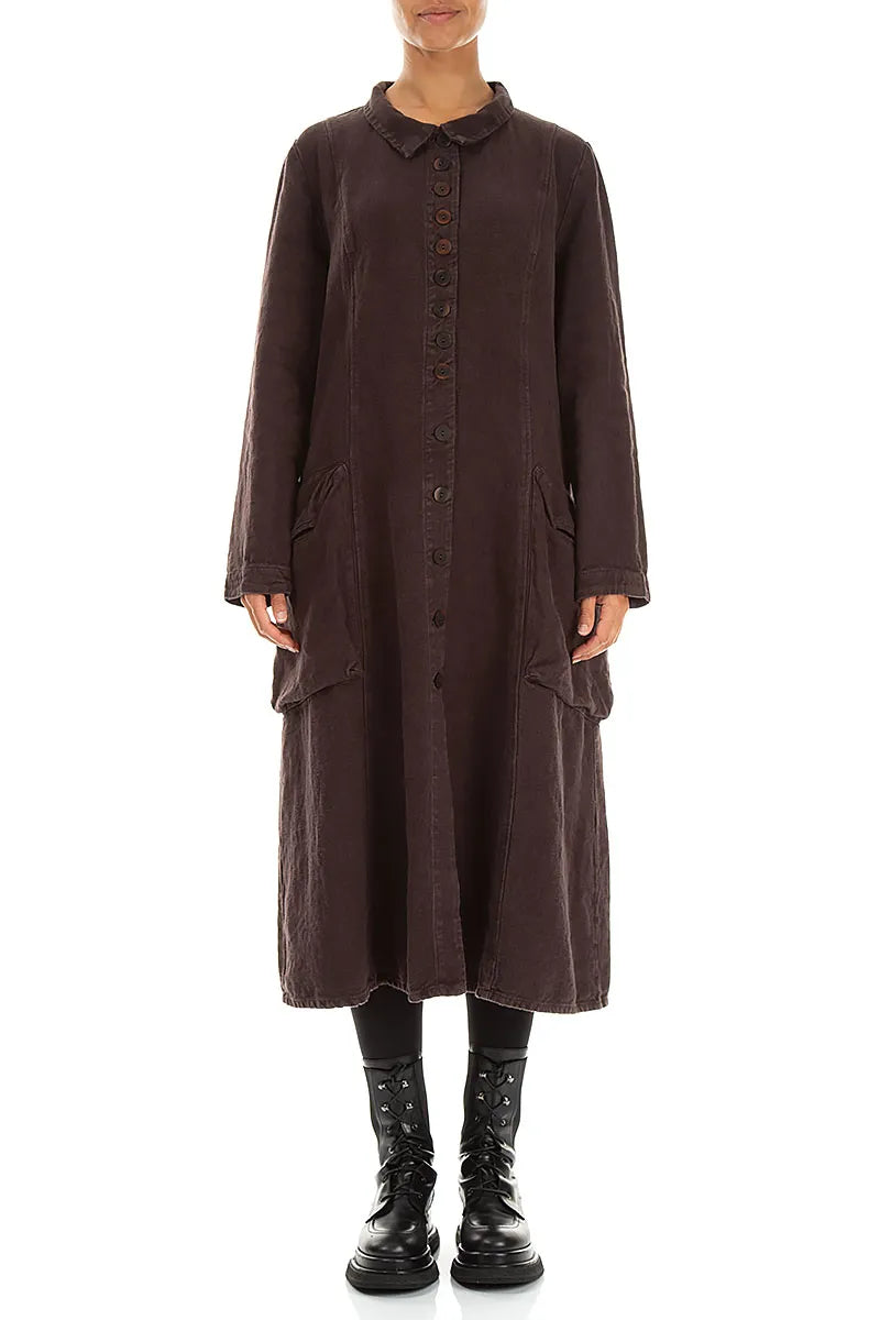 Flared Back Truffle Brown Heavy Linen Coat
