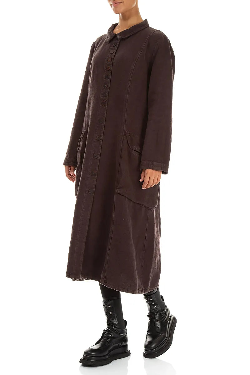 Flared Back Truffle Brown Heavy Linen Coat 4
