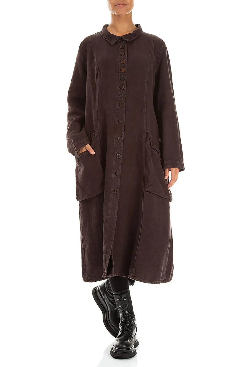 Flared Back Truffle Brown Heavy Linen Coat 3
