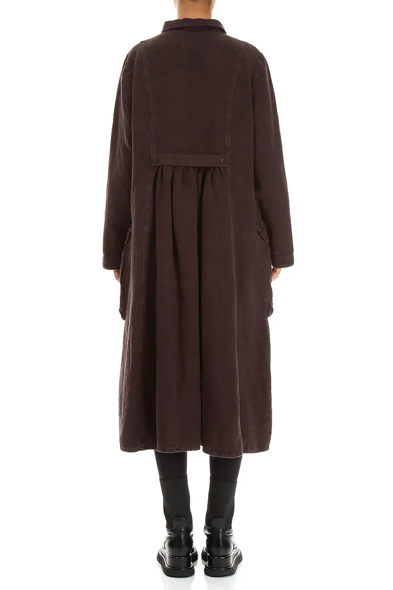 Flared Back Truffle Brown Heavy Linen Coat