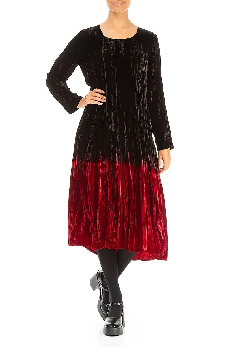 Cherry Red Silk Velvet Ombré Dress 4