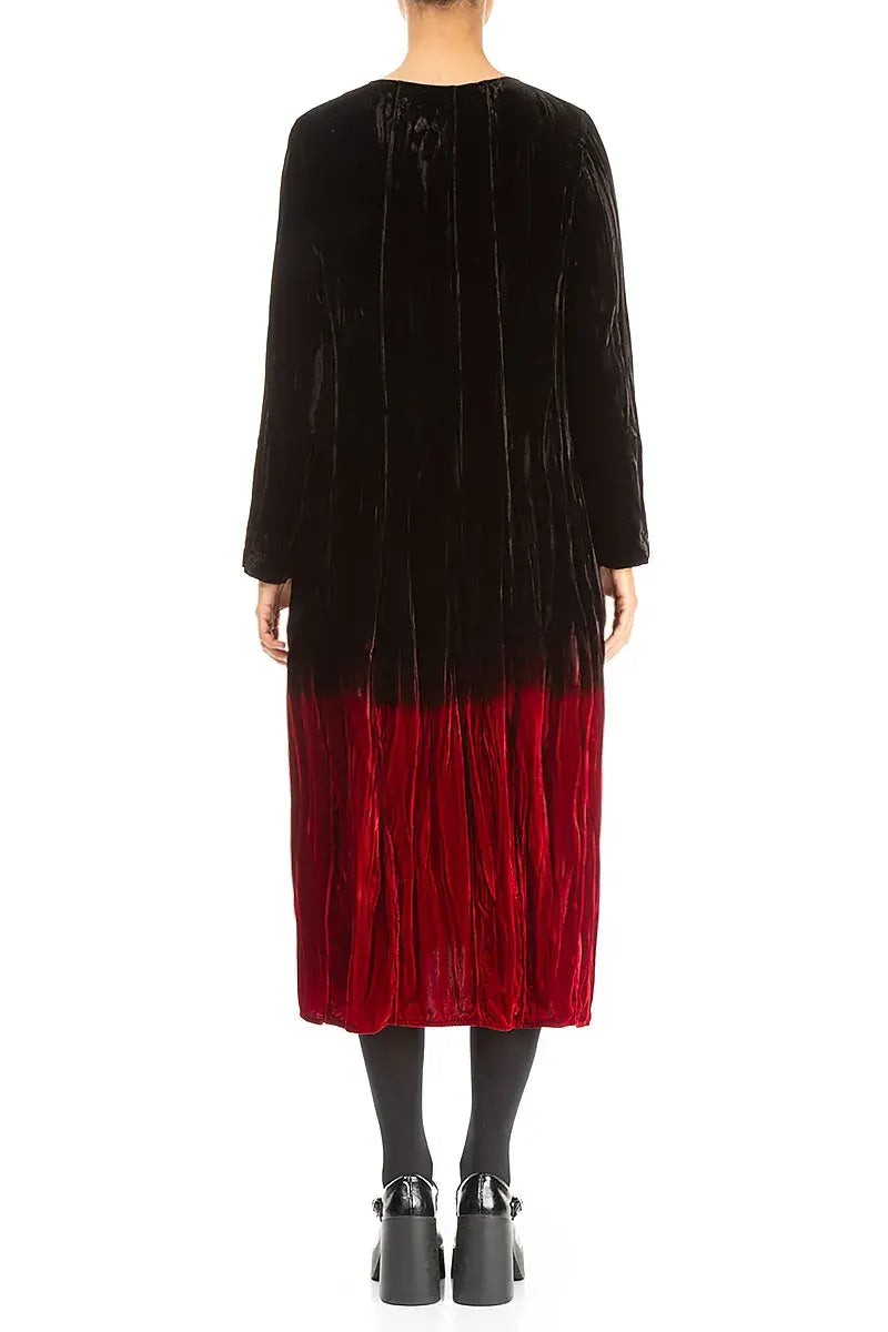 Cherry Red Silk Velvet Ombré Dress 2