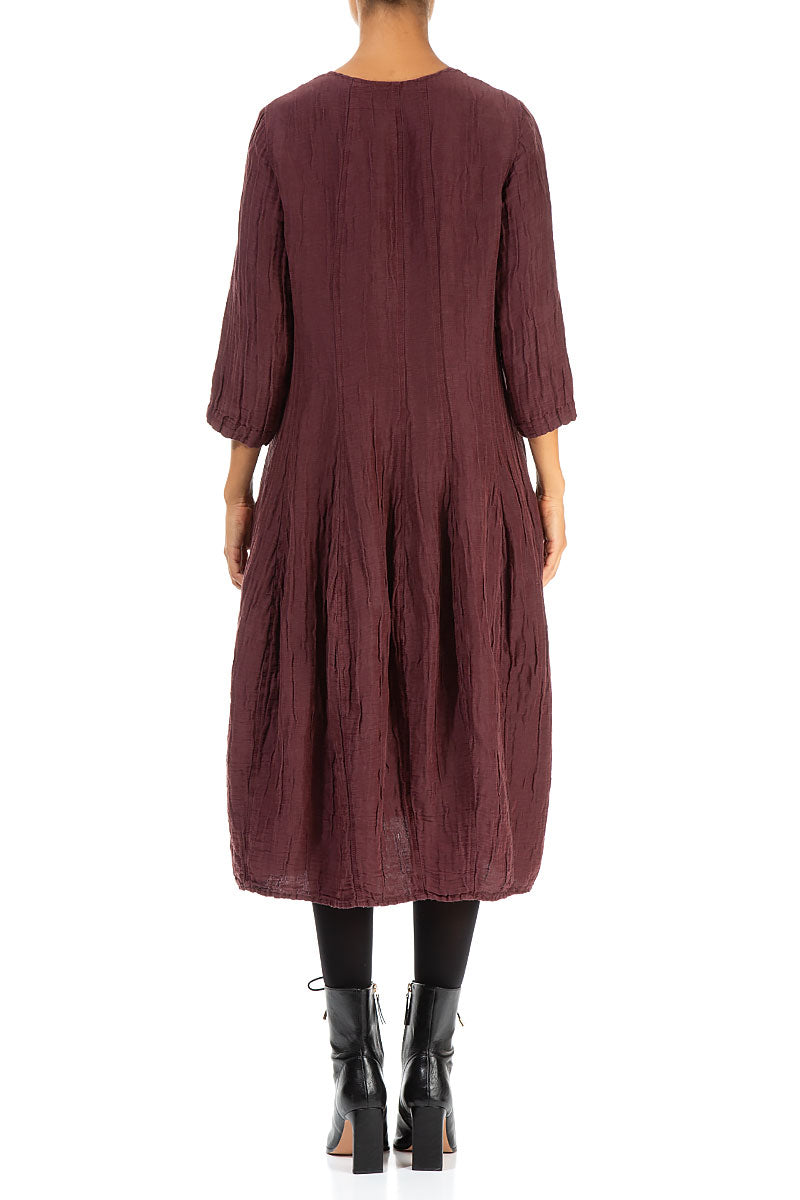 Flared Balloon Crinkled Merlot Silk Linen Dress