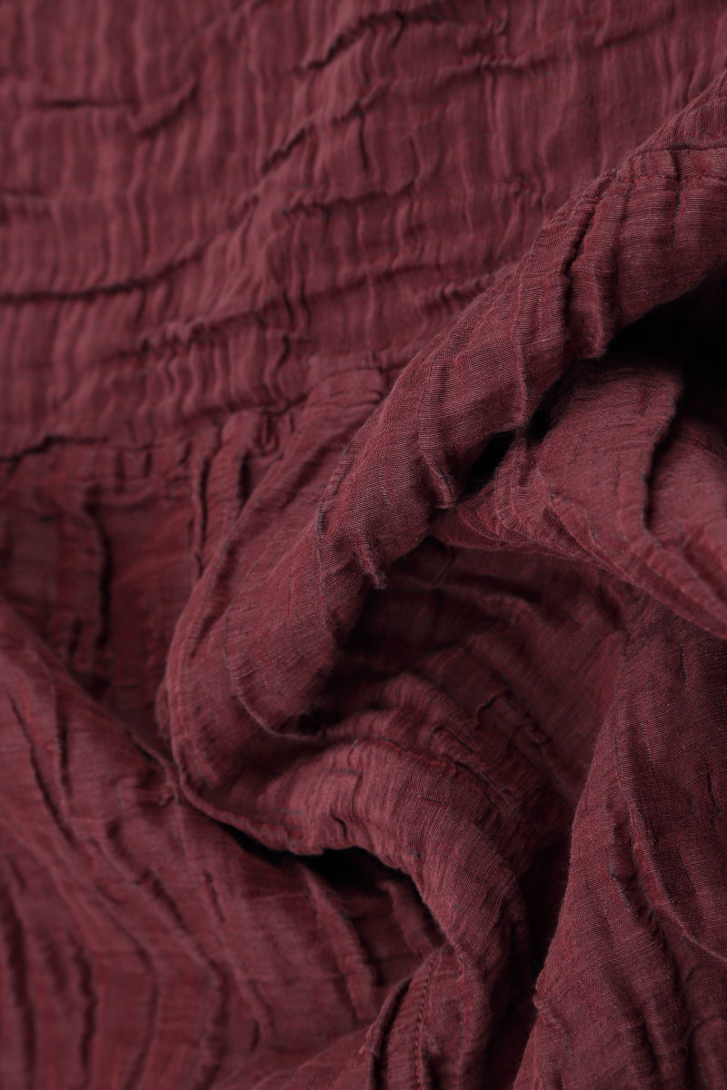 Flared Balloon Crinkled Merlot Silk Linen Dress