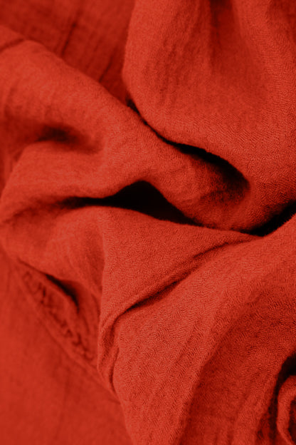 Flared Balloon Flame Orange Linen Dress