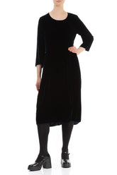 Flared Balloon Navy Silk Velvet Dress 3