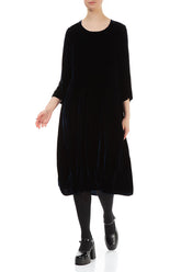 Flared Balloon Navy Silk Velvet Dress 4