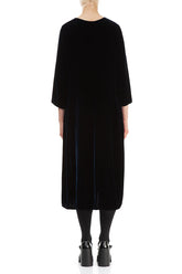 Flared Balloon Navy Silk Velvet Dress 2