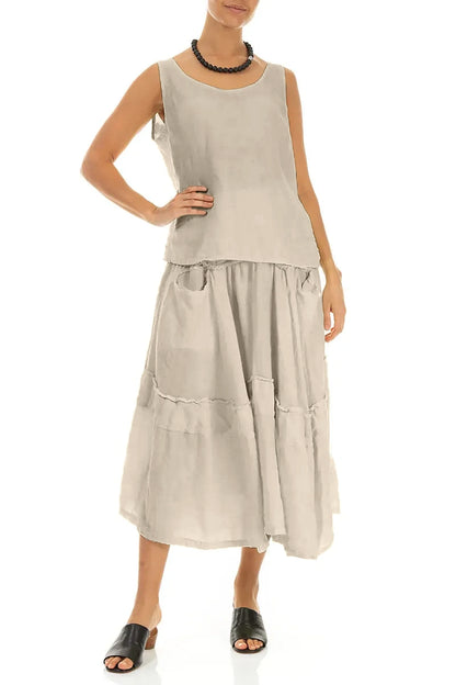 Flared Beige Crêpe Linen Skirt