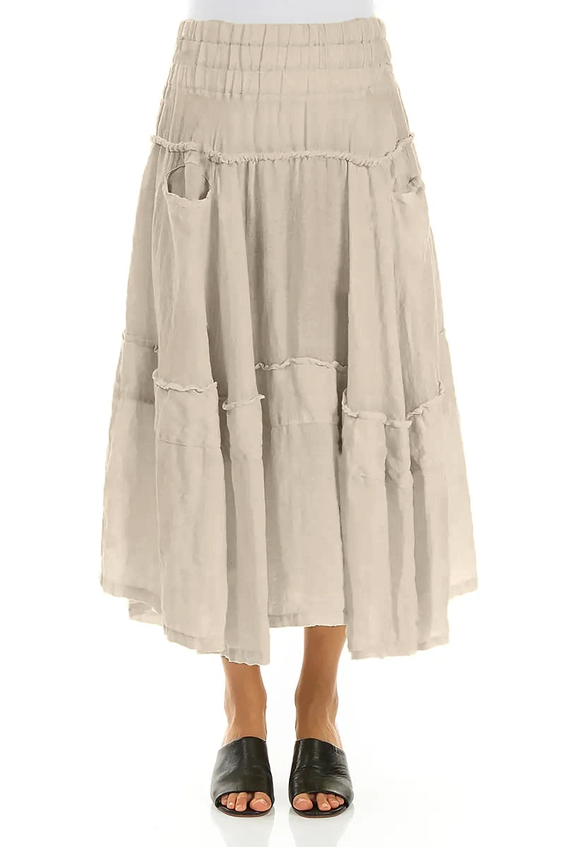 Flared Beige Crêpe Linen Skirt