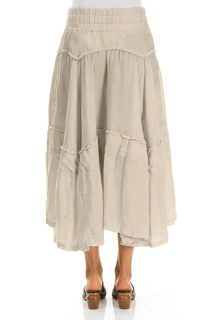 Flared Beige Crêpe Linen Skirt