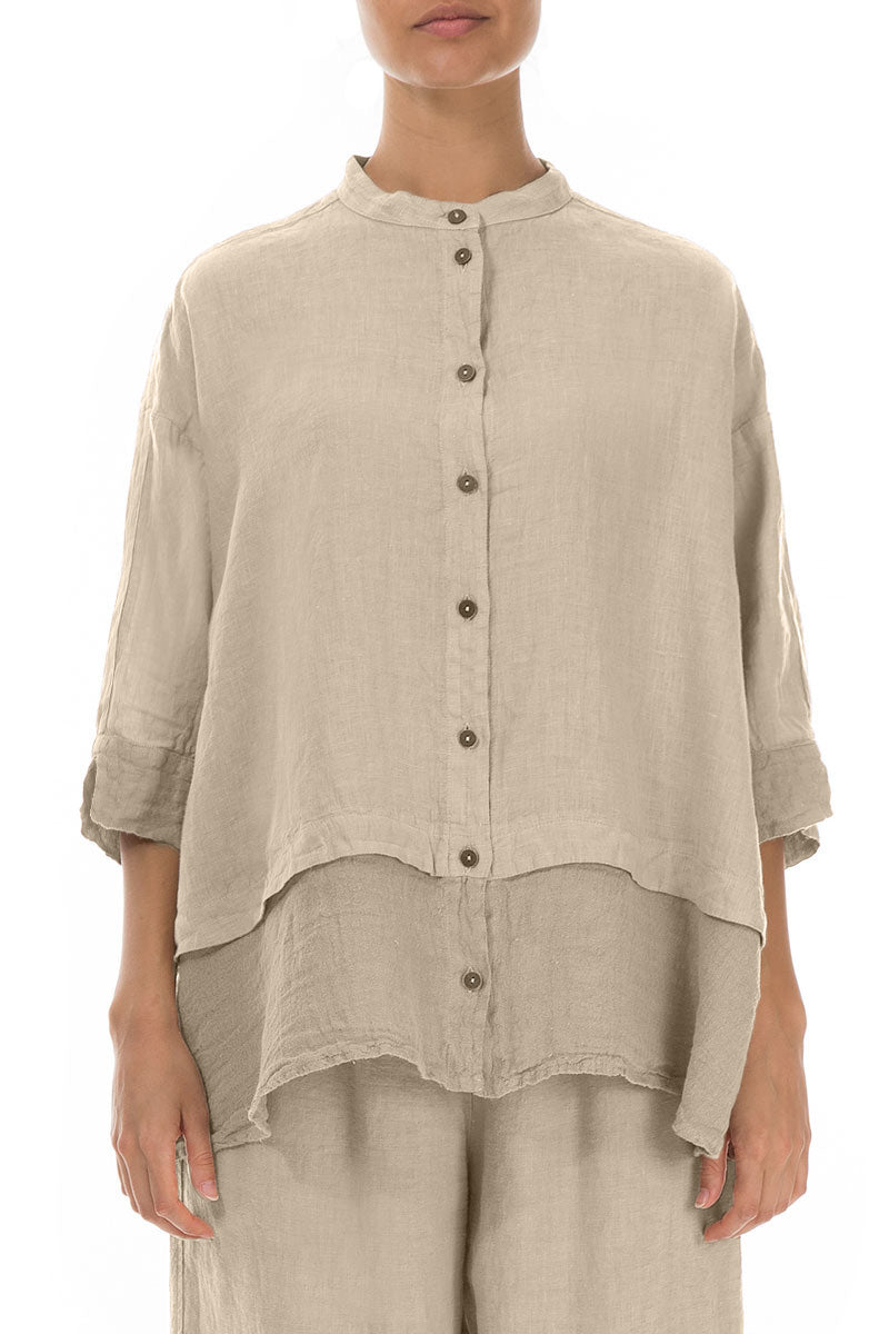 Flared Beige Linen Shirt