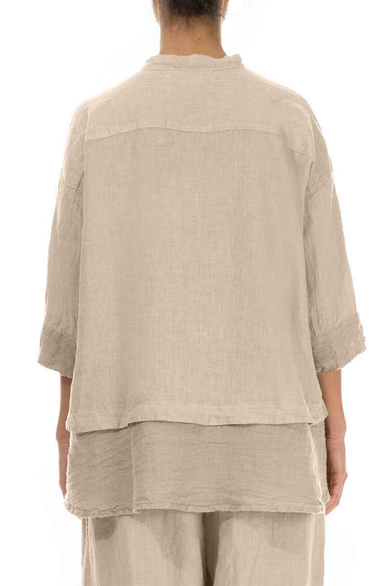 Flared Beige Linen Shirt