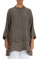 Flared Beige Mélange Linen Shirt 1