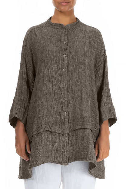 Flared Beige Mélange Linen Shirt 1