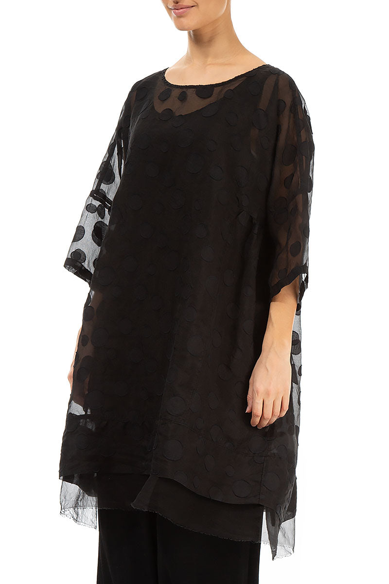 Flared Black Bubbles Silk Tunic