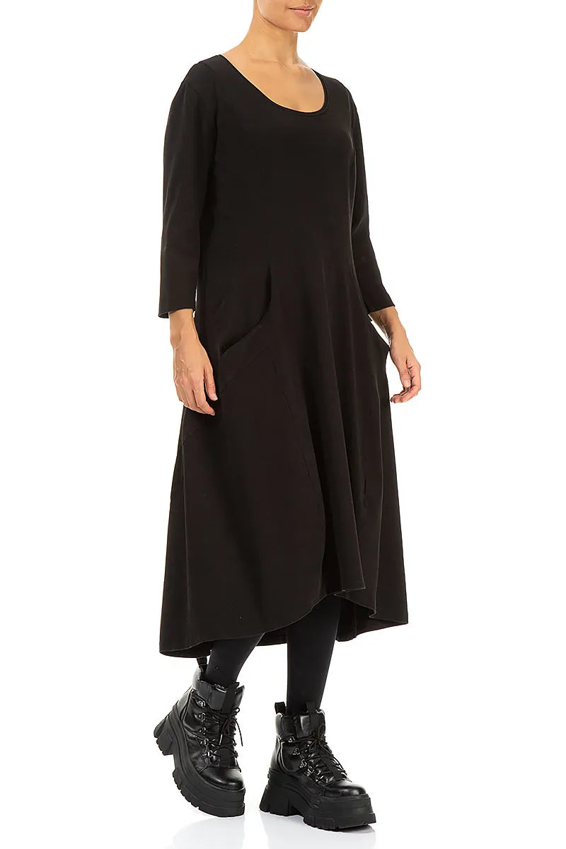 Flared Black Cotton Dress 3