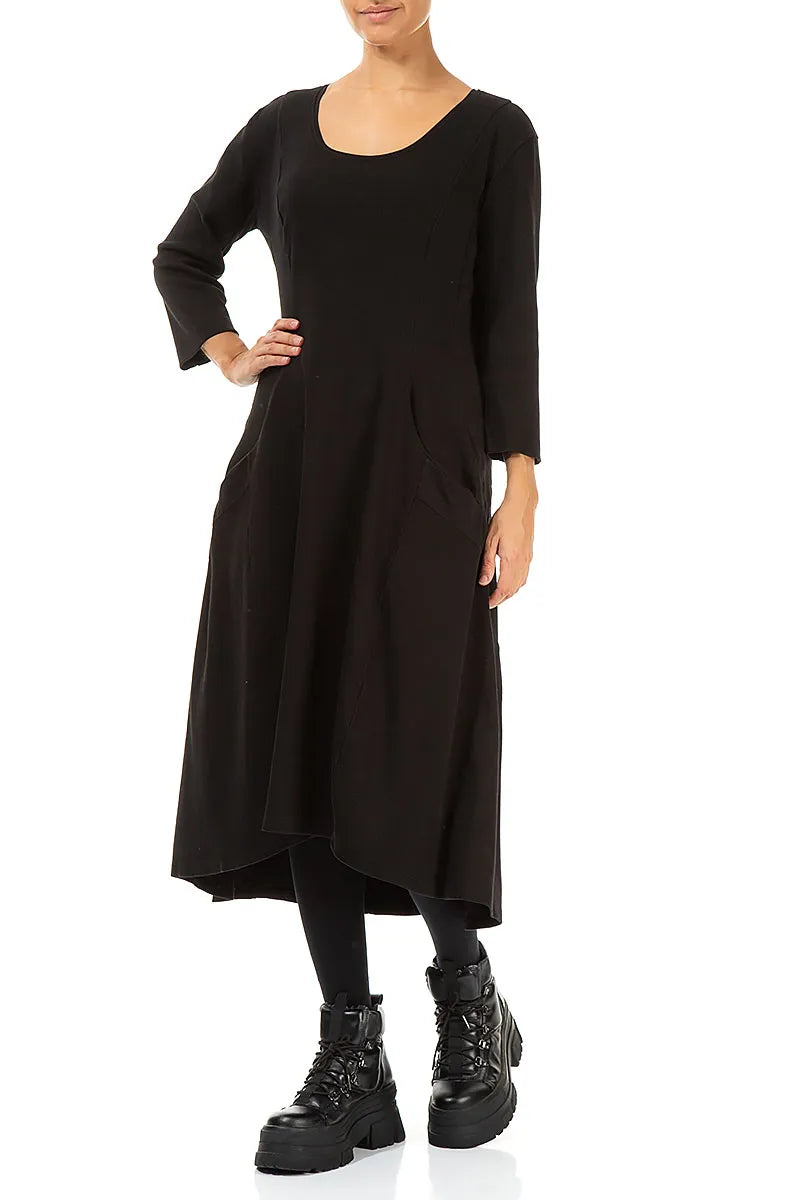 Flared Black Cotton Dress 4