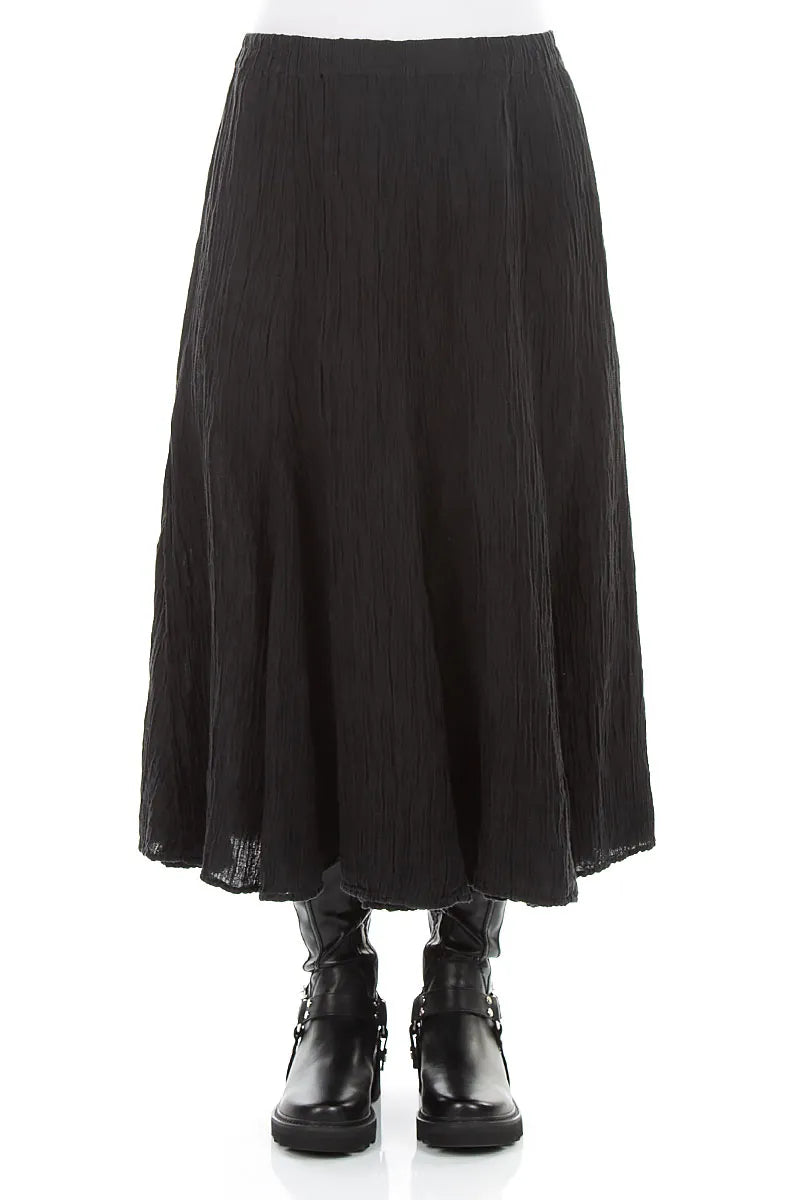 Flared Black Crinkled Silk Skirt 1