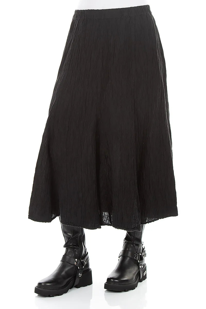 Flared Black Crinkled Silk Skirt 3