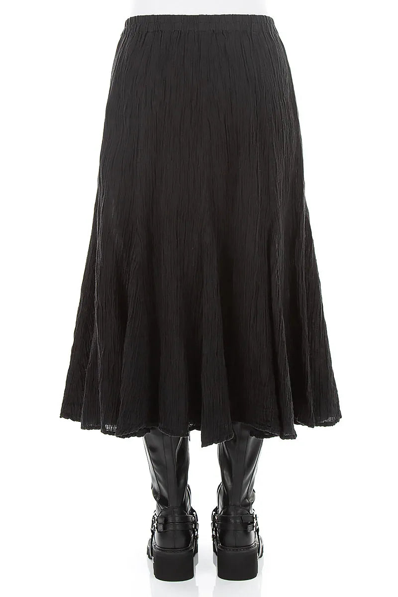 Flared Black Crinkled Silk Skirt 2