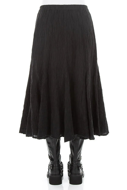 Flared Black Crinkled Silk Skirt